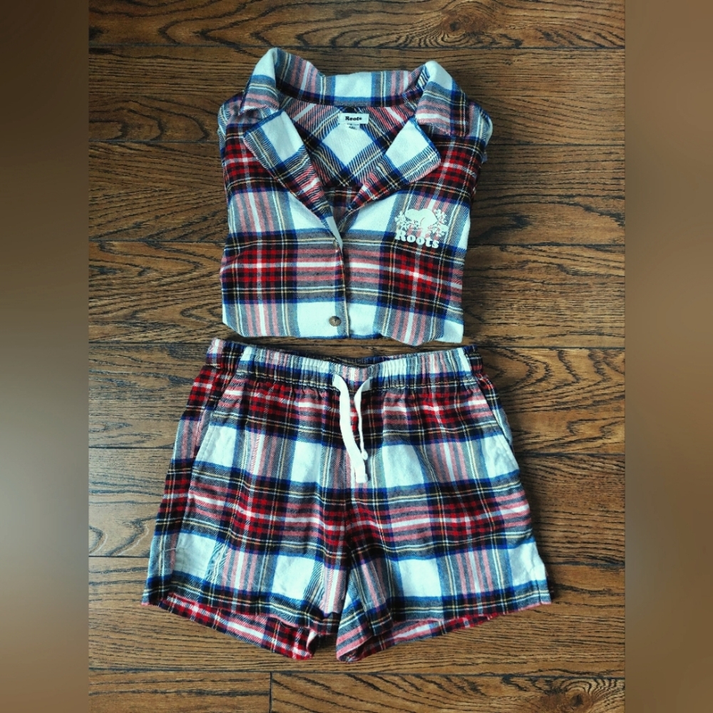 Roots PJ Set NWOT XXS - Plaid Red White Blue Yellow - Flannel - New